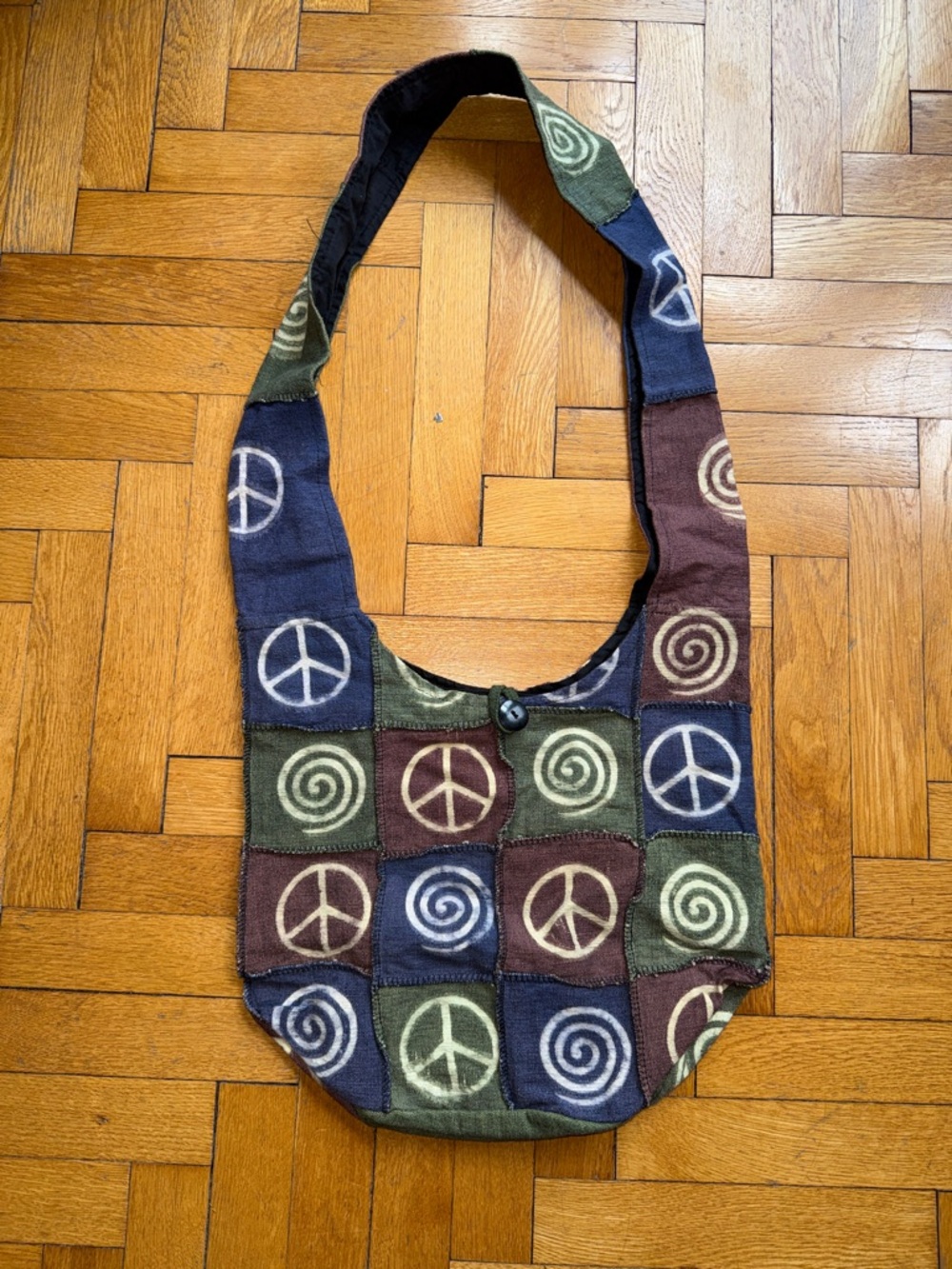 Bohemian Patchwork Peace Sign Shoulder Bag - Multicolor